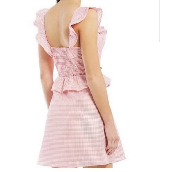 Gianni Bini Pink Gingham Mini Dress Coquette Preppy Size L Sleeveless Ruffle - Picture 4 of 7